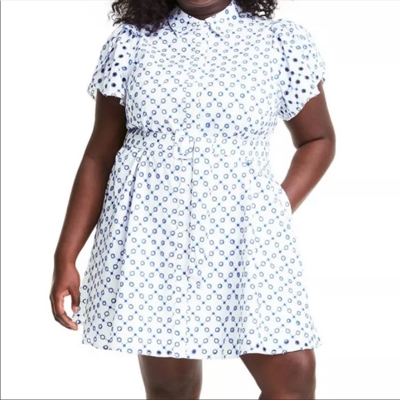💥🆕NWT Alexie X Target Eyelet Det Tulip Sleeve Dress Blue White 2x MSRP $… - Picture 5 of 9